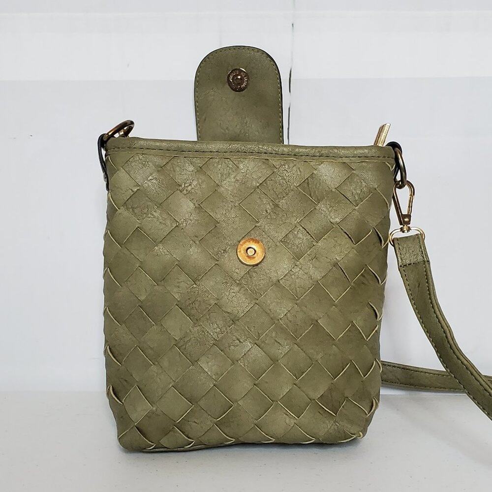 Vintage Boho Olive Green Turquoise Medallion Woven Festival Crossbody Bag - Picture 5 of 11